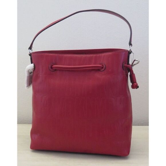 DKNY R13JVP96 Red Signature Logo Jody Drawstring Bucket Tote Shoulder Bag $178 - Picture 8 of 14